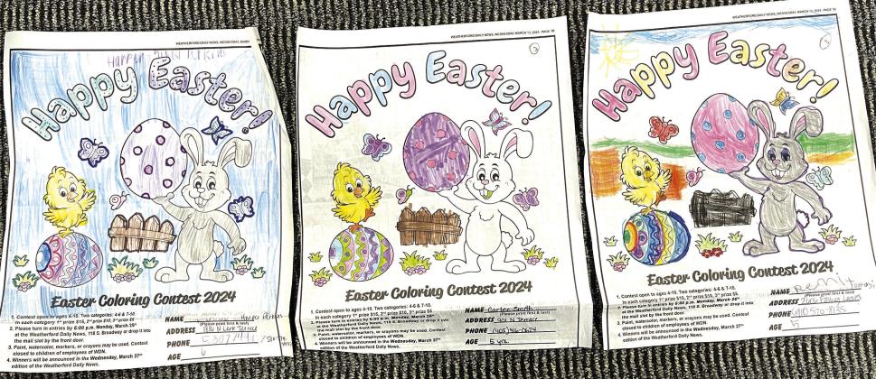Easter WDN Coloring Contest winners ages 4-6 are: 1st place- Harper Perkins 2nd place- Carlee Smith 3rd places- Remi Tomasi